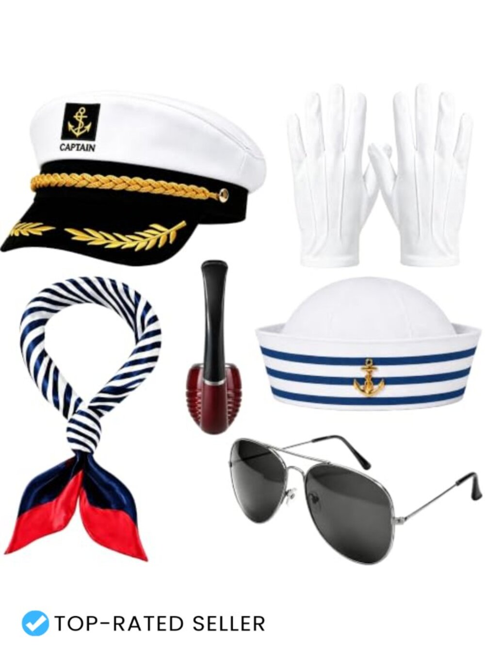 Captain Sailor Hat Set Halloween Costume Accessories for Men 6 Piece